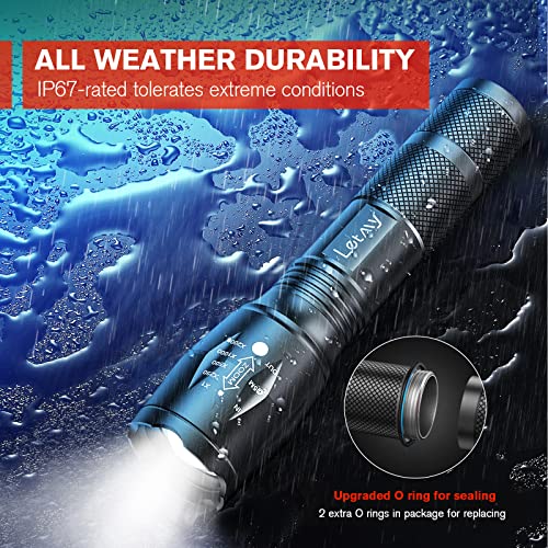 LETMY LED Tactical Flashlight S2000 [4 Pack] - High Lumens, Zoomable, 5 Modes, Waterproof Handheld LED Flashlight - Best Camping, Outdoor, Emergency, Everyday Flashlights - color: Black, size: 4 PACK