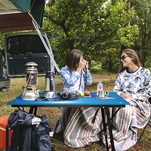 VILLEY Portable Camping Table with Adjustable Legs, Lightweight Aluminum Folding Beach Table with Carrying Bag for Outdoor Cooking, Picnic, Beach, Backyards, BBQ and Party - Blue - color: Blue