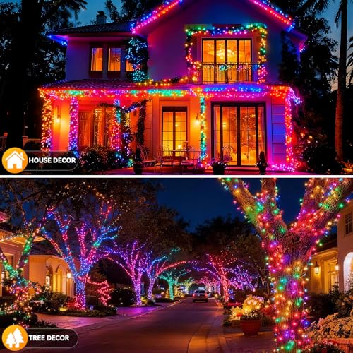 Solar String Lights Outdoor Waterproof 2 Pack Total 66ft 200LED 8 Modes Twinkle Lights Solar Fairy Lights for Patio, Garden Yard Party Wedding Tree Christmas Halloween Decoration, Multicolor - color: Multicolor
