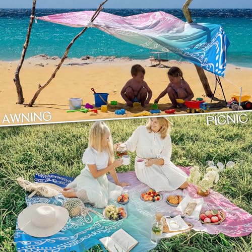 BYDOLL Beach Blanket 78''X81'' Waterproof Sandproof Suits1-4 Adults Oversized Lightweight Large Blanket Picnic Mat for Beach Sand Free Travel Camping Hiking Picnic - color: Half Mandala, size: 78"X81"