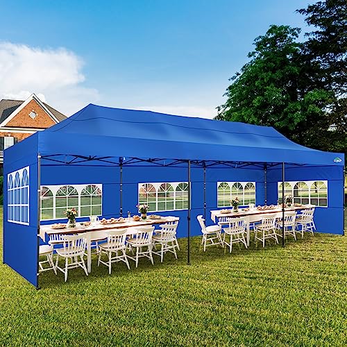 COBIZI 10x30 Pop up Carport 10x30 Canopy Tent with Sidewalls, Heavy Duty Party Tent Tents for Parties, Foldable UPF 50+ Waterproof Commercial Easy up Canopy with Wheeled Bag, Blue - color: Blue, size: 10ft x 30ft