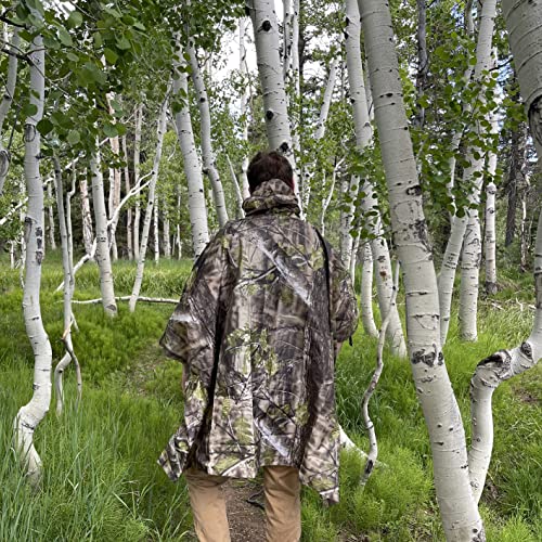 AUSCAMOTEK Camouflage Rain Poncho Hooded Waterproof Camo Raincoat with Blind Pattern for Hunting Hiking Camping Fishing - color: Woodland-green