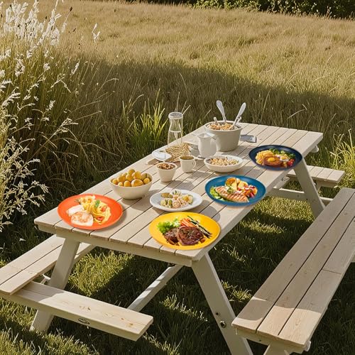 Supernal Wheat Straw Dinner Plates Reusable &Durable Plastic Plates Plastic Dinnerware 16-Pack (4 Orange, 4 Yellow, 4 Blue, 4 Dark Blue), Perfect for Dinner,Party,Outdoor Use - color: Yellow/Orange/Blue/Dark Blue