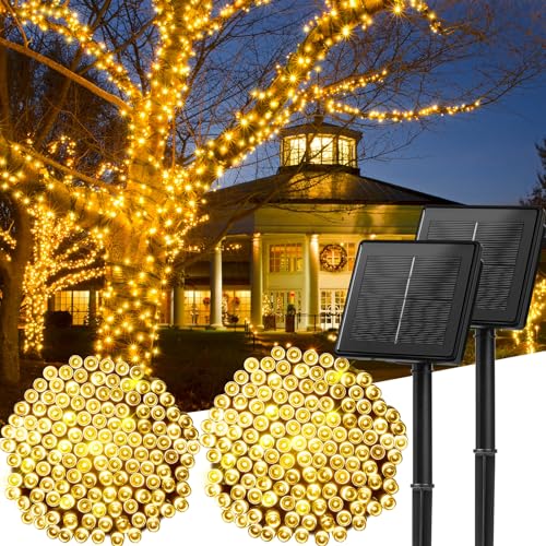 Solar String Lights Outdoor Waterproof, 2 Pack Total 144FT 400 LED Solar Powered String Light with 8 Lighting Modes, Waterproof Patio Lights, Christmas Outdoor Lights for Outside Tree, Warm White - color: Warm White, size: 72 FT 2Pack
