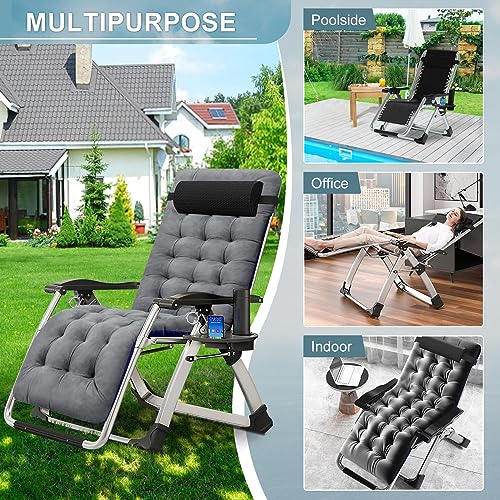ABORON Zero Gravity Chair,Premium Outdoor Lawn Folding Lounge Chairs,Sturdy Adjustable Reclining Patio Chairs with Removable Cushion,Headrest & Tray - color: Deep Gray