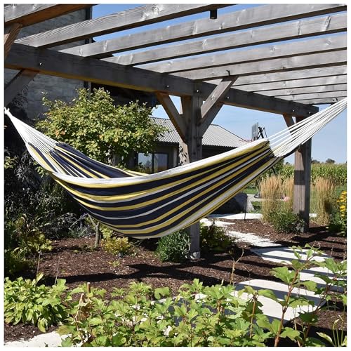 Vivere Brazilian Style Double Cotton Hammock with Polyester End Strings, 450 lb Weight Capacity (Serenity) - color: Serenity