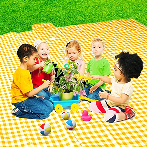 ZHUYNXIR Extra Large Picnic Blanket, 87x87 inch Waterproof Picnic Blanket, Gingham Picnic Mat for Beach, Camping Grass Picnic Blankets. - color: Yellow