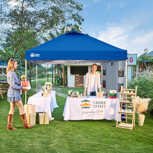 CROWN SHADES Canopy Tent, 10 x 10 Foot Portable Pop Up Outdoor Shelter with Pocket Sidewall, Push Center Lock, UV Protection, and Carry Bag, Blue - color: Blue