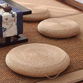 Futon Seat Cushion,Natural Straw Woven Floor Pillow Outdoor,Round Tatami Floor Cushion Sitting,Handmade Meditation Cushion,for Yoga Room (Diameter 45cm(18inch),Beige) - size: Diameter 18 inch