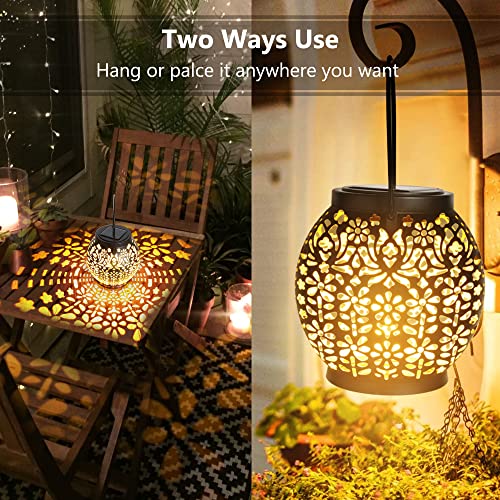 Brizled Solar Lantern Lights, 2 Pack Outdoor LED Hanging Lantern Lights with Star Projection, Warm White Solar Garden Lighting Retro Table Lanterns Light Waterproof for Garden Patio Courtyard Path - size: 2 Pack, style: Retro Hollow Lantern Lights
