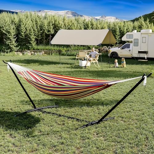 Hammock with Stand for Outside, 2-Person Outdoor Portable Hammock, 500lb Capacity + Waterproof Carry Bag, for Outside Garden Yard