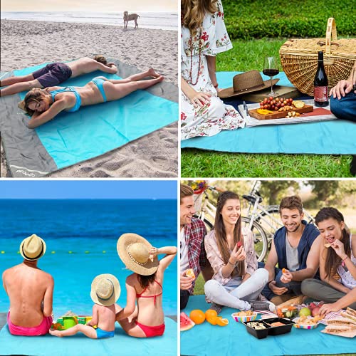 covacure Beach Blanket Waterproof Sandproof 79”X 83"- Large Beach Blanket Sandproof Fits for 4 Adults, Waterproof Beach Mat with 3 Zipper Pocket, Outdoor Beach Mat for Travel, Camping, Hiking - color: Blue 79"x 83"