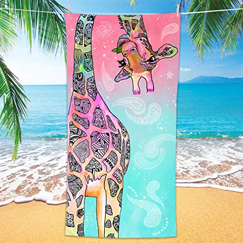 Bonsai Tree Giraffe Beach Towel, Cute Funny Teal Pink Mandala Giraffe Microfiber Bath Towel Gifts for Kids Women, Colorful Abstract Trippy Sand Free Quick Dry Travel Towels for Yoga Sports 30" x 60" - color: Giraffe 1, size: 30"x60"