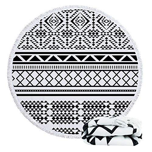 Violet Mist Microfiber Beach Towels Oversized Round Tie-Dye Beach Blanket Sand Free Quick Dry Hippie Boho Circle Bath Towel Absorbent Bohemian Meditation Rug Yoga Mat Throw Fringe Tapestry 60" CR - color: White and Black2