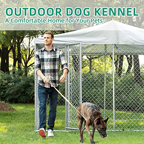 VIVIJASON Outdoor Large Dog Kennel Heavy Duty Fence Dog Cage with Galvanized Chain Link, Outside Pen Playpen Dog Run House with UV & Waterproof Cover and Secure Lock for Backyard(9.84'Lx9.84'Wx7.21'H) - color: 9.84'Lx9.84'Wx7.21'H
