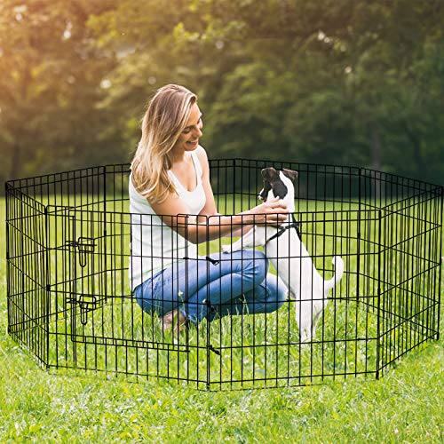 Puppy Pet Playpen 8 Panel 24 Inch Indoor Outdoor Metal Portable Folding Animal Exercise Dog Fence Ideal for Pet Animals Dog Cat Rabbit Breed Puppy (24" x 24" x 8) - style: 24'' x 24'' x 8PCS