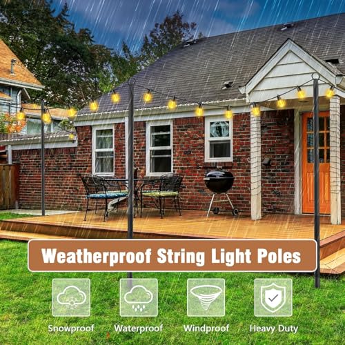 NUERPO 10 Pack String Light Poles,Metal Poles for Hanging Outdoor Light Strings,10 Pack 10 FT Light Poles Stand for Outside Garden,Patio,Wedding,Backyard,Deck,Party - size: 10 Pack 10 FT Light Poles
