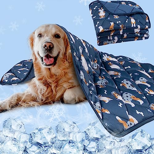 Dog Cooling Mat, Premium Lightweight Pet Cooling Blanket Bed Cover for Dogs, Cat, Puppies | Ice Silk Cool Pad for Dogs Furniture Protector | Machine Washable Pet Blanket, 40''x60'' - color: Blue, size: Large
