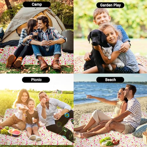 Hi Space Outdoor Picnic Blankets Waterproof Foldable Picnic Mat Sandproof Extra Large Beach Blankets for Grass Lawn Park Camping Family Concert, 80"x60", Green Polka Dot - color: Green-colorful Polka Dot