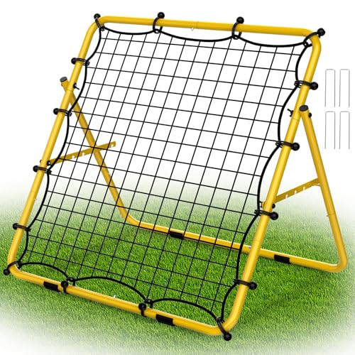 LIANTRAL Baseball Rebounder Net, Adjustable Bounce Back Trainer for Soccer, Volleyball, Softball & Lacrosse, Portable Folding Rebounder for Passing & Shooting Practice, Volleyball Rebound Net - color: Yellow, size: 2.6FTx2.9FT