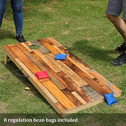 Solid Wood Premium Corn Hole Outdoor Game Set, 2 Regulation and Waterproof Cornhole Game Boards, with 8 Toss Bags, Perfect for Outdoor Indoor - style: Vintage Printed