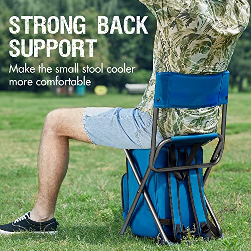 PORTAL Backpack Cooler Chair Fishing Chairs with Backrest Folding Camping Stool Compact for Outdoors Hiking Hunting Travel, Supports 225 lbs Capacity - color: Blue