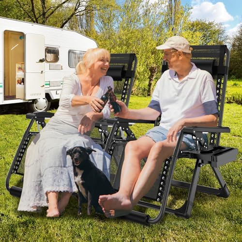 Oversized Zero Gravity Chair with Cushion XXL, 33In Padded Lounge Chair, Recliner Camping Chair W/Full-Alu Alloy Lock, Cushion, Storage Bag, Footrest, Cup Holder, Folding Chair Support 500lbs, Gray - color: 33in - Grey