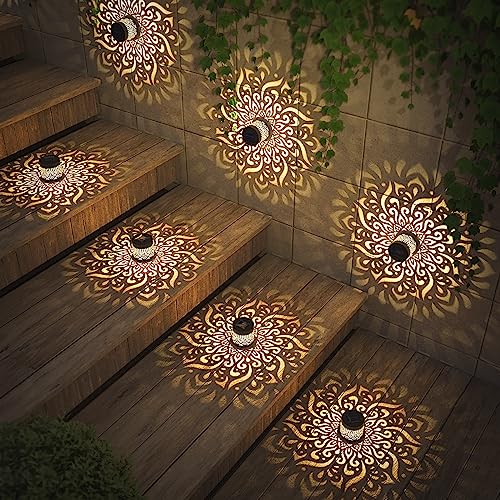 gardencave 2 Pack Solar Fence Lights Metal Solar Powered Outdoor Deck Step Wall Lights Mandala Theme Waterproof Fence Light for Garden Post Patio Backyard Yard Decor (2 Pack) - color: Mandala, size: 2 Pack