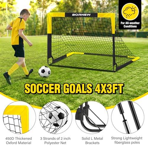 Kid Soccer Goal and Soccer Ball Targets Set - 6x4 / 4X3 ft Backyard & Indoor Soccer Goal, Portable Pop Up Soccer Net with Soccer Targets, Cones, Soccer Training Equipment for Ages 3-16 Year Gift - color: 1. Black Yellow