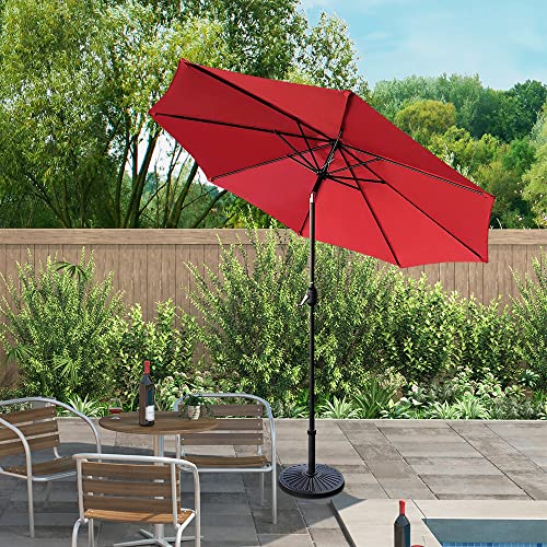 ABBLE Outdoor Patio Umbrella 9 Ft Stripe with Crank and Tilt, Weather Resistant, UV Protective Umbrella, Durable, 8 Sturdy Steel Ribs, Market Outdoor Table Umbrella - Red - color: Red