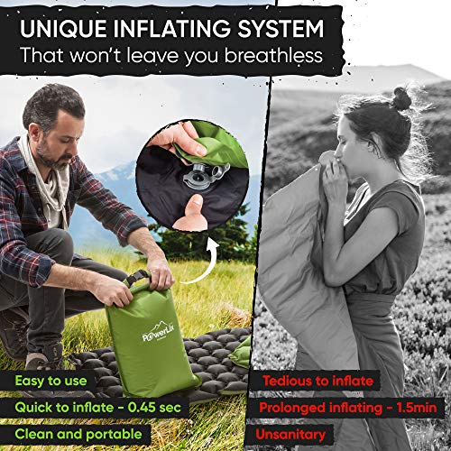 POWERLIX Ultralight Inflatable Camping Sleeping Pad - Camping Mattress Sleeping Mat for Backpacking, Hiking, Compact Lightweight Sleeping Pad for Camping, Inflation Bag/Repair Kit Included - color: Green & Black