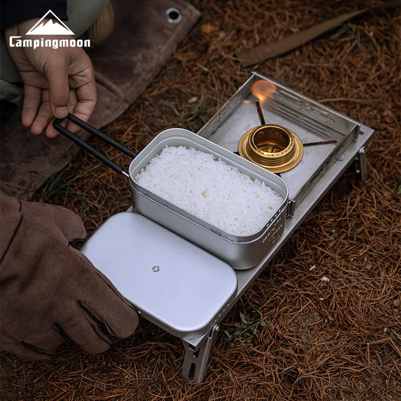 Campingmoon Camping Mess Tin Pressure Relief Aluminum Dinner Box Camping Bowls Cooking Pot with Foldable Handle for Camping & Cooking - color: CM-S-1609(White)