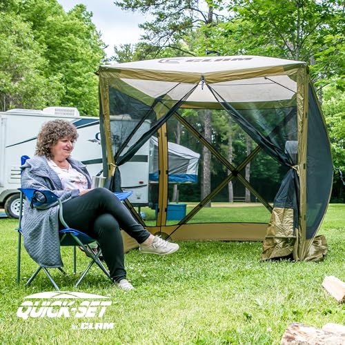CLAM Quick-Set Pop Up Screen Tent, Traveler, 6 x 6 ft, Instant Setup Green Portable Outdoor Shelter, Compact Bug-Free Canopy Tent for Camping, Fishing, Backyard - Green - color: Green/Black