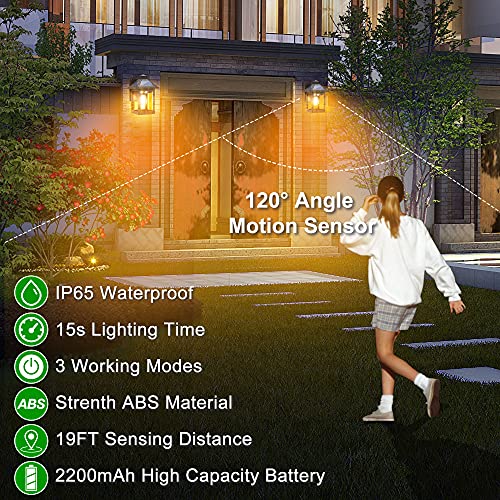 CYHKEE Solar Powered Wall Lanterns Outdoor with 3 Modes, Dusk to Dawn Motion Sensor LED Sconce Lights Waterproof, Exterior Front Porch Security Lamps Wall Mount Patio Fence Decorative Light Fixtures - color: Black (1 Pack)