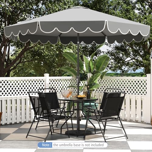 Tangkula 10 FT Patio Umbrella, 2-Tiers Scalloped Outdoor Table Market Umbrella with Tilt Adjustment, Crank, 8 Sturdy Ribs for Pool, Deck, Backyard (Gray) - color: Gray, size: 10Ft
