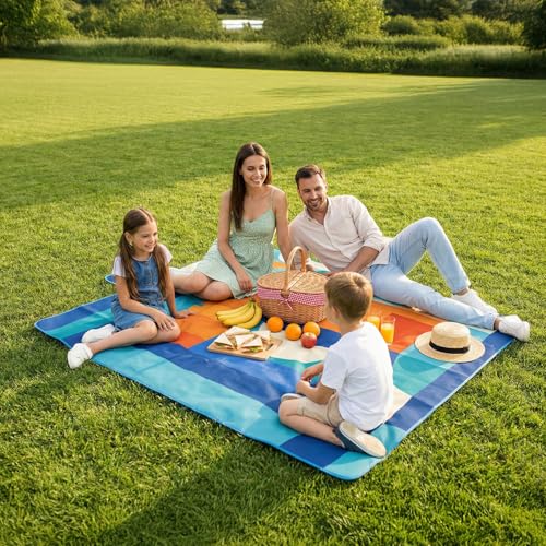 scuddles Extra Large Picnic Blanket – 60" x 80" Waterproof Outdoor Mat with Soft 3-Layer Comfort, Cozy Fleece Top, Foldable Design & Carry Strap for Beach, Camping, Parks & Hiking - color: Blue