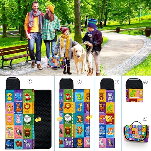 Poedist Extra Large Picnic Blanket Waterproof,80"x 80"Foldable Machine Washable Beach Blanket,Outdoor Blanket for 6-8 Adults, for Indoor Crawling,Park Beach,Camping,Hiking,Family Travel(Animal - color: Blue-animal, size: 6'8" x 6'8" (Square)
