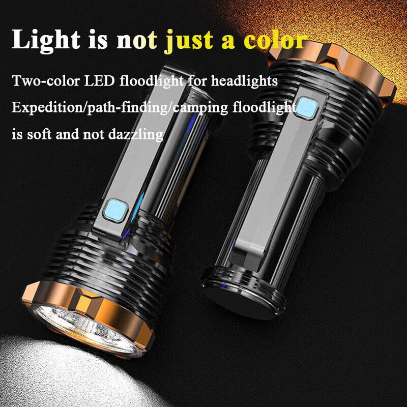 Wrrozz LED Flashlight USB Rechargeable, Super Brightest Flashlight with Sidelight and Hooks, 8 Modes Lighting, Rechargeable Spotlight, Tactical Torch Camping Portable Handheld Flash Light - size: C