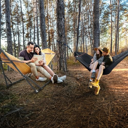 Tranquillo Combo x2 Hammocks with Stand for Outside & Tree Straps, Heavy Duty Hammock with Stand 600lbs for Indoor Outdoor Patio Backyard, x2 Hammocks for 2 Person (Combo - Yellow, Medium) - color: Combo - Yellow