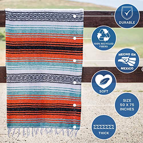 Benevolence LA Authentic Handwoven Mexican Blanket | Yoga Blankets, Outdoor, Picnic, Beach, Camping | Equestrian Saddle | Serape 50x70 inches - Mandarin, Pack of 1 - color: Mandarin