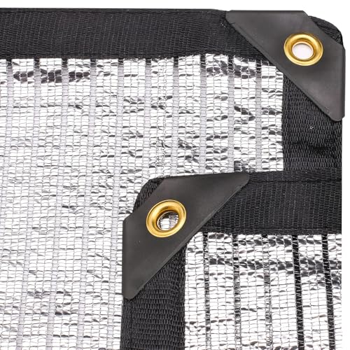 E.share 80%-85% Aluminum Shade Cloth, 8ft X 10ft Silver Heat Reflective Mesh Tarp with Grommets, Sun Block Privacy Cover for Outdoor Pergola, Patio, Garden, Greenhouse, Balcony, Car, Pet, Lawn - size: 8ft X 10ft