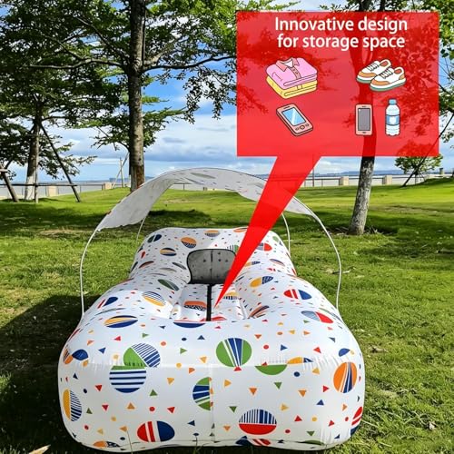 Air Lounger Sofa - Inflatable Camping Couch with Built in Sun Shade Canopy, No Pump Blow Up Air Bed Lounge Chair for Outdoor Travel Beach Picnic Backyard Hiking Relax Portable Resting Furniture