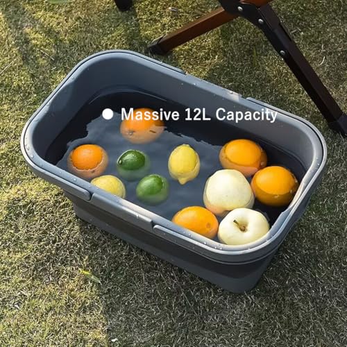 PicnicPro 2-in-1 Foldable Basket & Table – Lightweight Collapsible Storage Organizer with Carrying Handle, Portable Picnic Basket with Tabletop, Space-Saving for Beach Camping Car Boot & Home, Grey