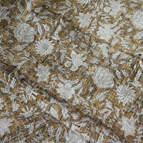 100% Pure Cotton Handblock Printed Throw Blanket, Soft 50" x 60" Fringed Floral Print Throw for Couch, Sofa, Chair, Bed - Cozy, Machine Washable, Comfortable Home Decor - color: Teak Brown