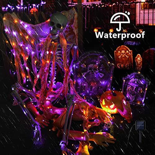 Brizled Orange & Purple Halloween Lights, 2 Pack Total 78FT 240 LED Solar Halloween Fairy Lights, 8 Modes Outdoor Orange Fairy Light, Purple Twinkle Light String Black Wire Outside Spooky Decorations - color: Purple & Orange