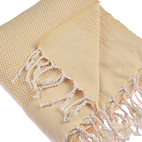 Beach Towel | Cotton Beach Towels, Easy to Carry, Sand Free, Highly Absorbent, Quick Dry, Turkish Towels for Travel Camping Bath Sauna Beach Gym Pool Yoga SPA by Lahammam, Akasya, Yellow - color: Yellow, size: Akasya