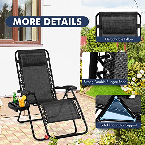 Giantex Zero Gravity Reclining Chair, Outdoor Patio Recliner with Cup Holder & Removable Pillow, Adjustable Backrest, Indoor Lounge Chair for Backyard, Garden, Poolside (Gray) - color: Grey, size: 1 Count (Pack of 1)