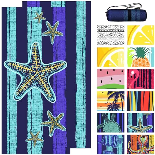 Bnuitland Starfish Pattern Beach Towel (35X75 inches), Oversized Quick Drying Absorbent Sand Free, Lightweight Towels for Travel Swimming Pool Picnic, 88% Polyester and 12% Polyamide, Blue - color: Starfish Blue