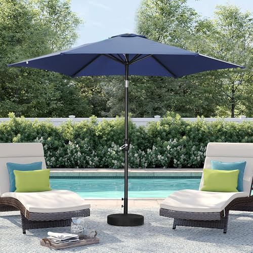 HYD-Parts 9FT Patio Umbrella Outdoor Table Umbrella,Market Umbrella with Push Button Tilt and Crank for Garden, Lawn, Deck, Backyard & Pool, No Base (Navy Blue) - color: Navy Blue, size: Umbrella Only