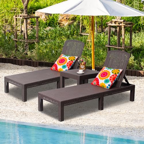 DIMAR GARDEN Outdoor Chaise Lounge, Pool Lounge Chair with Table, 3 Pieces Mocha - color: Grey, style: 3 Pieces